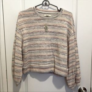 Cropped Madewell balloon sleeve multi color striped sweater